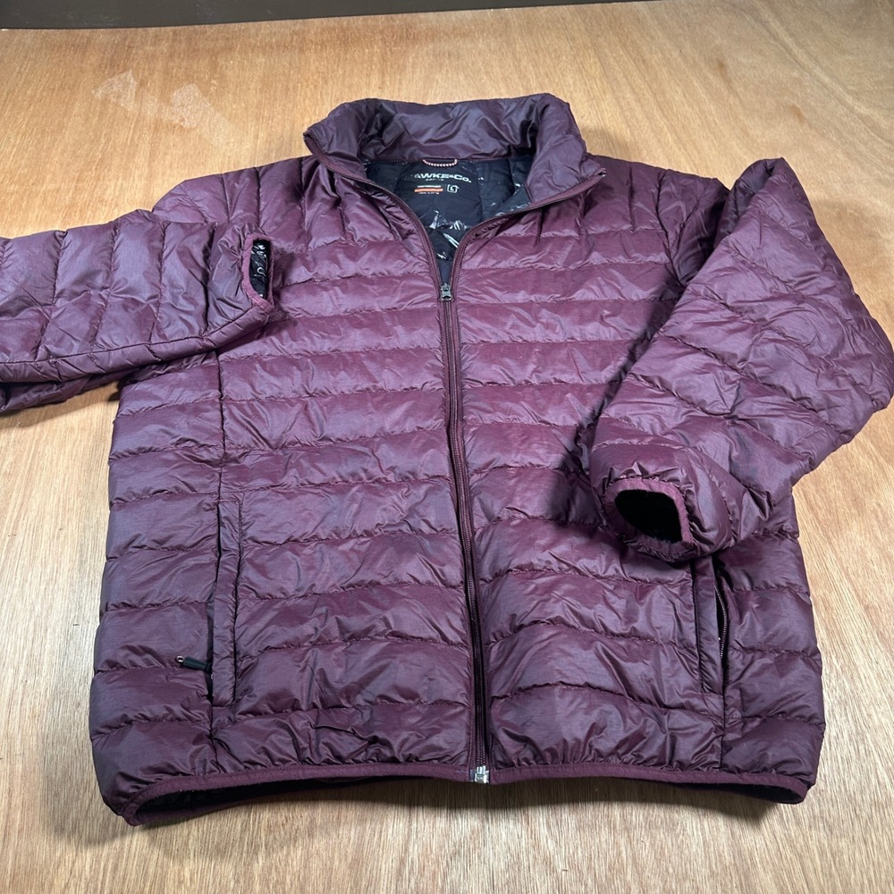 Hawke & Co Puffer Jacket Mens L Burgundy Performance Down Quilted HDN570